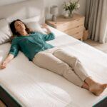 Mujer tumbada probando la comodidad de un colchón inteligente