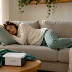 Mujer descansando mientras mantiene una postura correcta de la columna