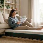 Mujer comprobando las especificaciones técnicas de un colchón certificado
