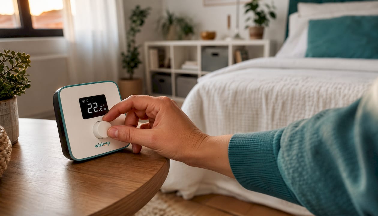 Persona ajustando la temperatura del dormitorio antes de dormir