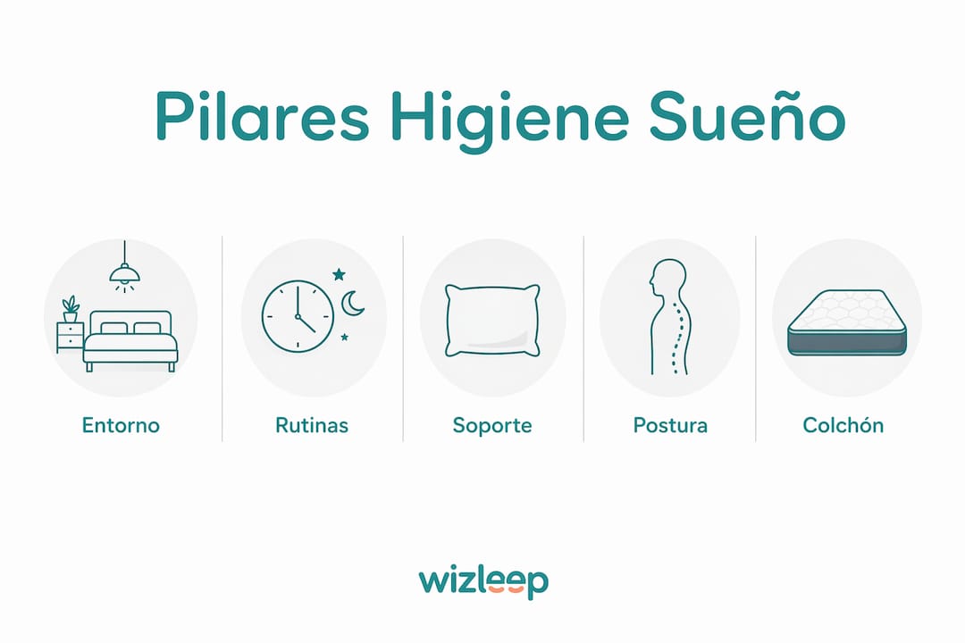 Infografía sobre hábitos y condiciones que favorecen una buena higiene del sueño