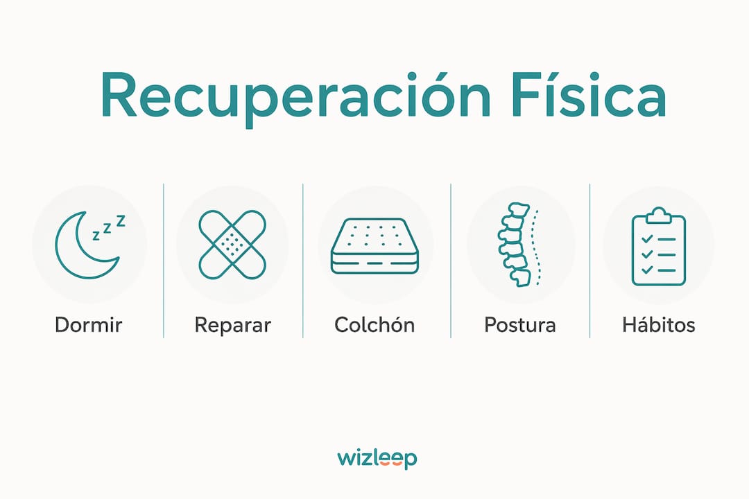 Infografía sobre descanso y recuperación física durante el sueño