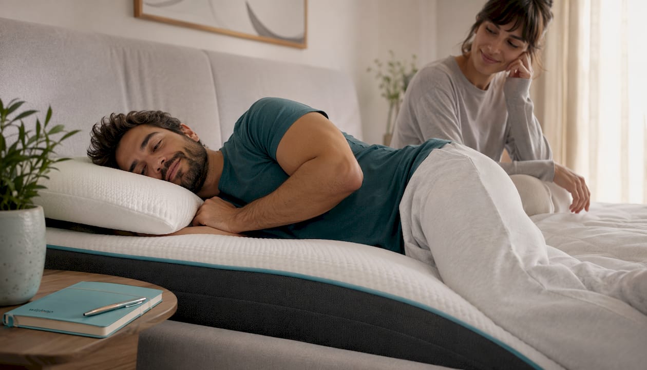 Persona durmiendo de lado sobre un colchón adaptado a su postura