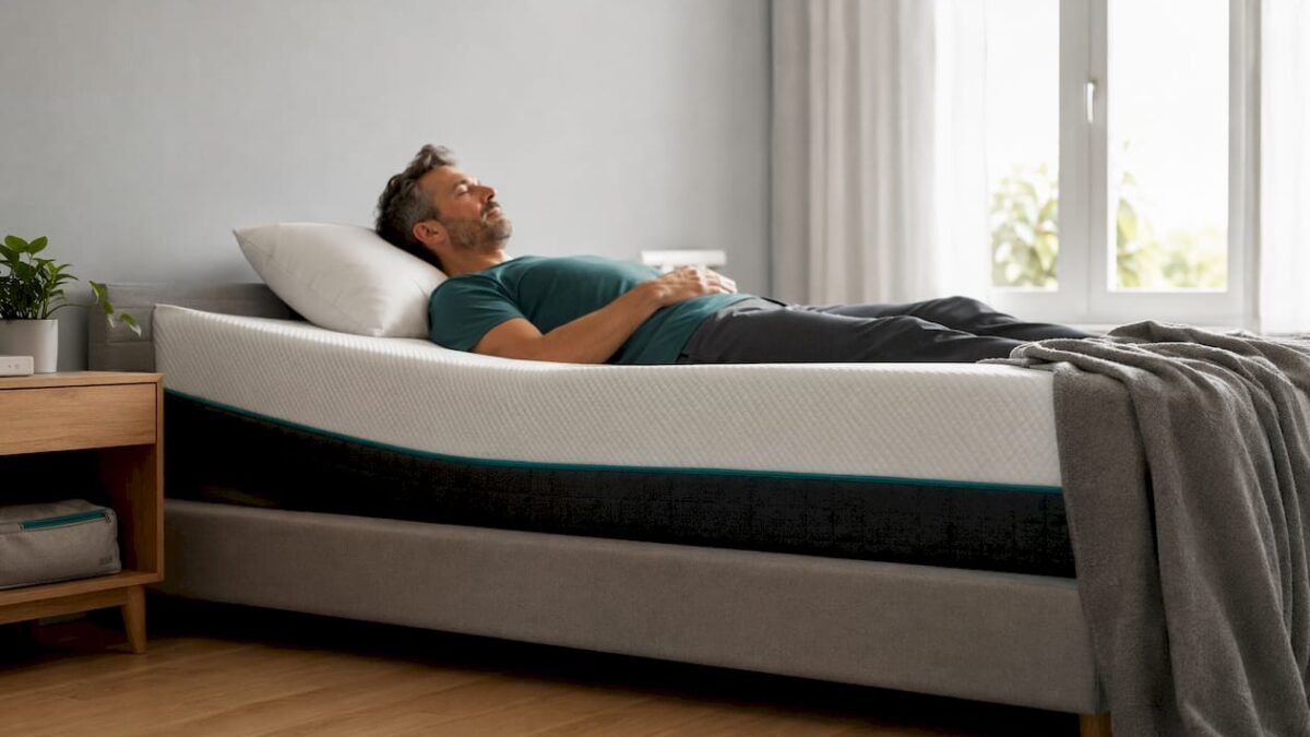 Hombre descansando sobre un colchón hecho a medida, con la espalda perfectamente alineada