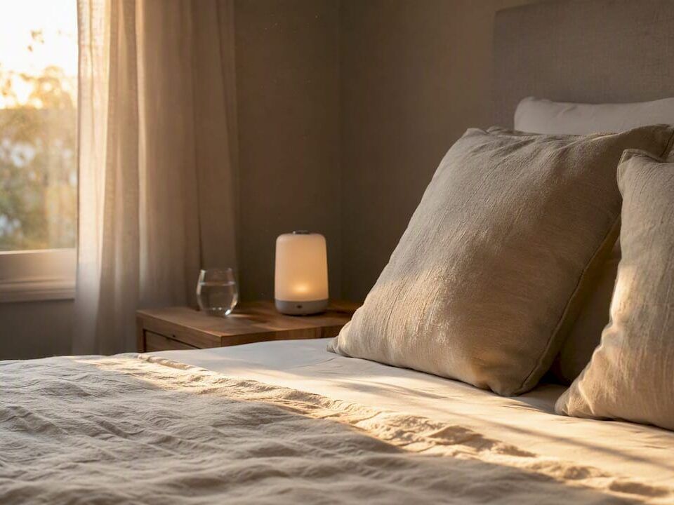 Rincón acogedor en el dormitorio principal, decorado con ropa de cama suave y confortable.