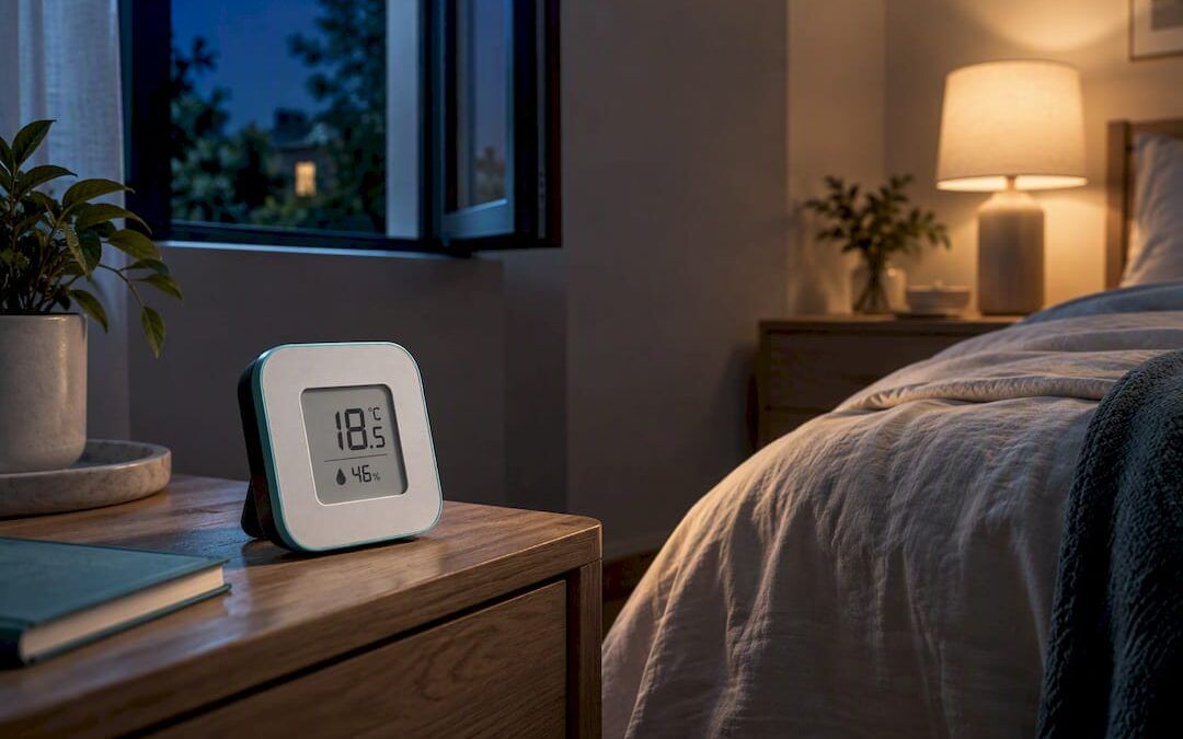 Termómetro en un dormitorio preparado para descansar