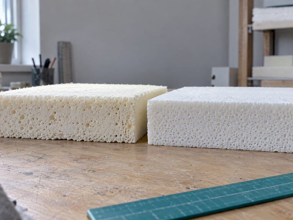 Muestras de espuma de látex natural y sintético